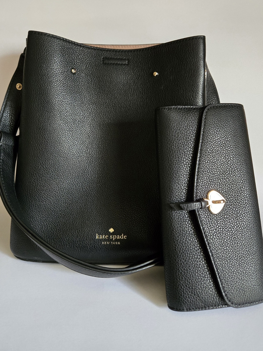 kate spade Black Pebbled Leather Shoulder Bag with Matching Wallet